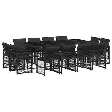 vidaXL 13-tlg. Garten-Essgruppe mit Kissen Schwarz Poly Rattan