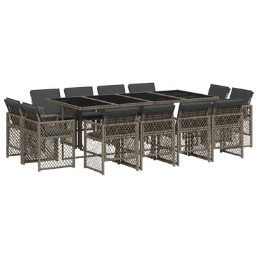 vidaXL 13-tlg. Garten-Essgruppe mit Kissen Grau Poly Rattan