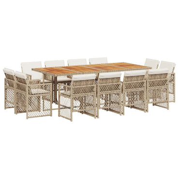 vidaXL 13-tlg. Garten-Essgruppe mit Kissen Beige Poly Rattan
