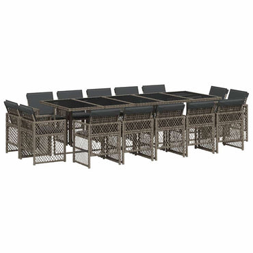 vidaXL 15-tlg. Garten-Essgruppe mit Kissen Grau Poly Rattan
