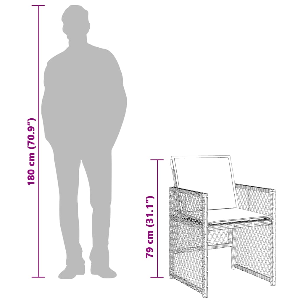 15-tlg. Garten-Essgruppe mit Kissen Grau Poly Rattan
