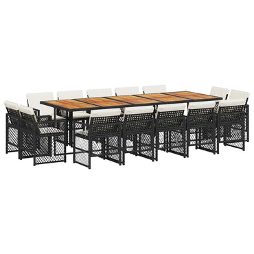 vidaXL 15-tlg. Garten-Essgruppe mit Kissen Schwarz Poly Rattan