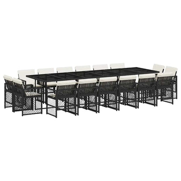 vidaXL 17-tlg. Garten-Essgruppe mit Kissen Schwarz Poly Rattan