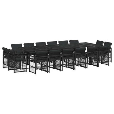 vidaXL 17-tlg. Garten-Essgruppe mit Kissen Schwarz Poly Rattan
