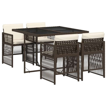 vidaXL 5-tlg. Garten-Essgruppe mit Kissen Braun Poly Rattan
