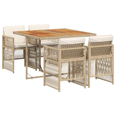 vidaXL 5-tlg. Garten-Essgruppe mit Kissen Beige Poly Rattan