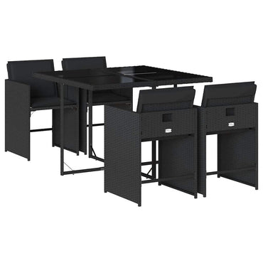 vidaXL 5-tlg. Garten-Essgruppe mit Kissen Schwarz Poly Rattan