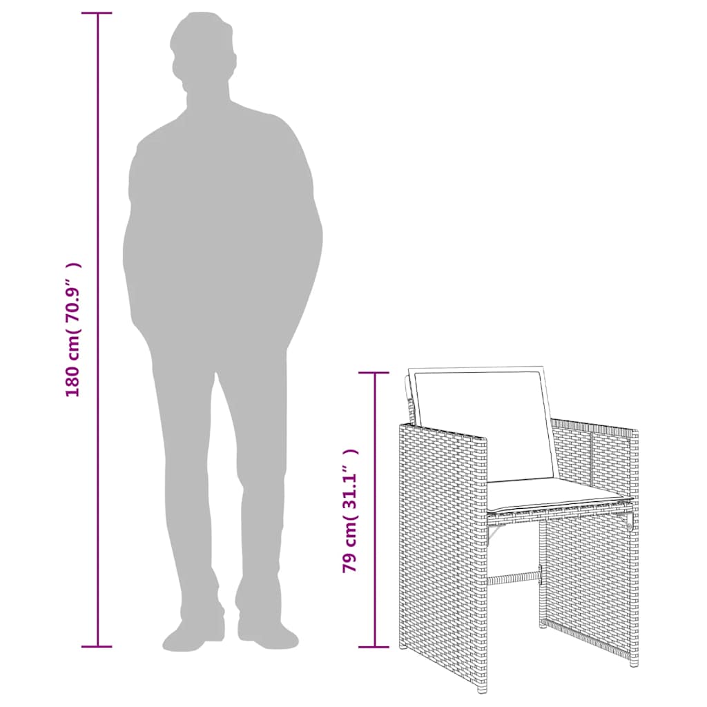 5-tlg. Garten-Essgruppe mit Kissen Grau Poly Rattan
