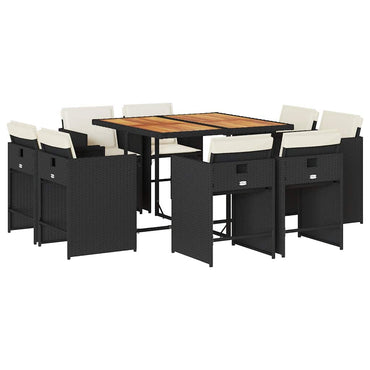 vidaXL 9-tlg. Garten-Essgruppe mit Kissen Schwarz Poly Rattan