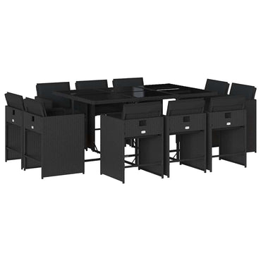 vidaXL 11-tlg. Garten-Essgruppe mit Kissen Schwarz Poly Rattan