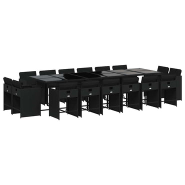 vidaXL 17-tlg. Garten-Essgruppe mit Kissen Schwarz Poly Rattan