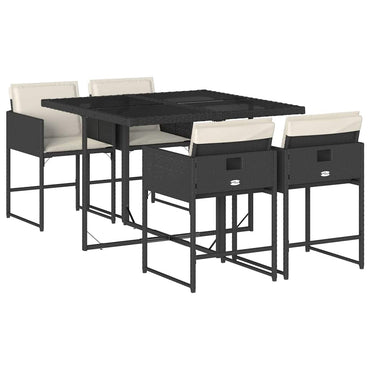 vidaXL 5-tlg. Garten-Essgruppe mit Kissen Schwarz Poly Rattan