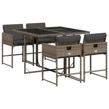vidaXL 5-tlg. Garten-Essgruppe mit Kissen Grau Poly Rattan
