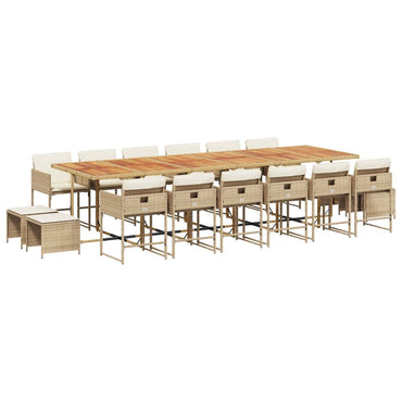vidaXL 17-tlg. Garten-Essgruppe mit Kissen Beige Poly Rattan