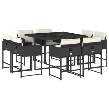 vidaXL 9-tlg. Garten-Essgruppe mit Kissen Schwarz Poly Rattan
