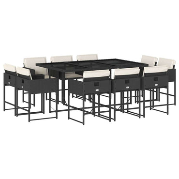 vidaXL 11-tlg. Garten-Essgruppe mit Kissen Schwarz Poly Rattan