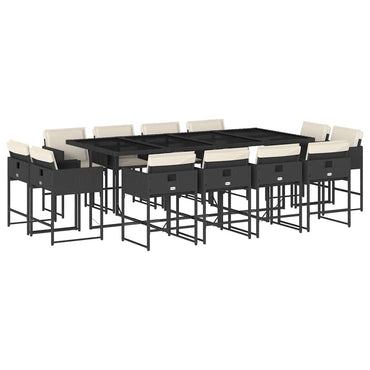vidaXL 13-tlg. Garten-Essgruppe mit Kissen Schwarz Poly Rattan