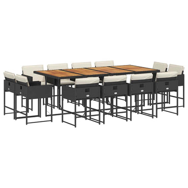 vidaXL 13-tlg. Garten-Essgruppe mit Kissen Schwarz Poly Rattan