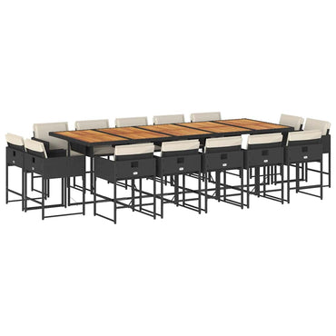 vidaXL 15-tlg. Garten-Essgruppe mit Kissen Schwarz Poly Rattan