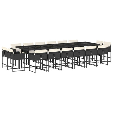 vidaXL 17-tlg. Garten-Essgruppe mit Kissen Schwarz Poly Rattan