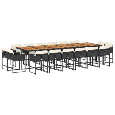vidaXL 17-tlg. Garten-Essgruppe mit Kissen Schwarz Poly Rattan