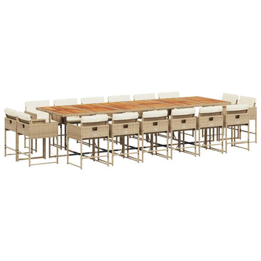 vidaXL 17-tlg. Garten-Essgruppe mit Kissen Beige Poly Rattan