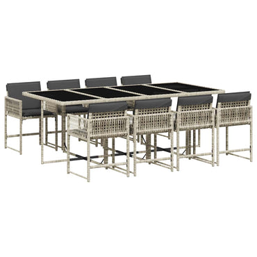 vidaXL 9-tlg. Garten-Essgruppe mit Kissen Hellgrau Poly Rattan