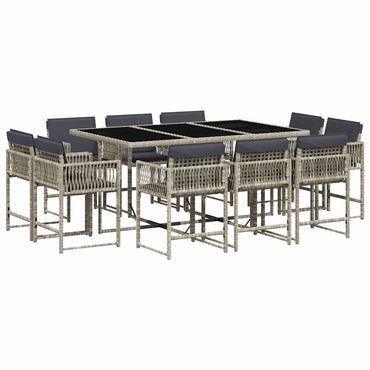 vidaXL 11-tlg. Garten-Essgruppe mit Kissen Hellgrau Poly Rattan