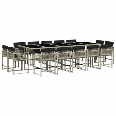 vidaXL 15-tlg. Garten-Essgruppe mit Kissen Hellgrau Poly Rattan