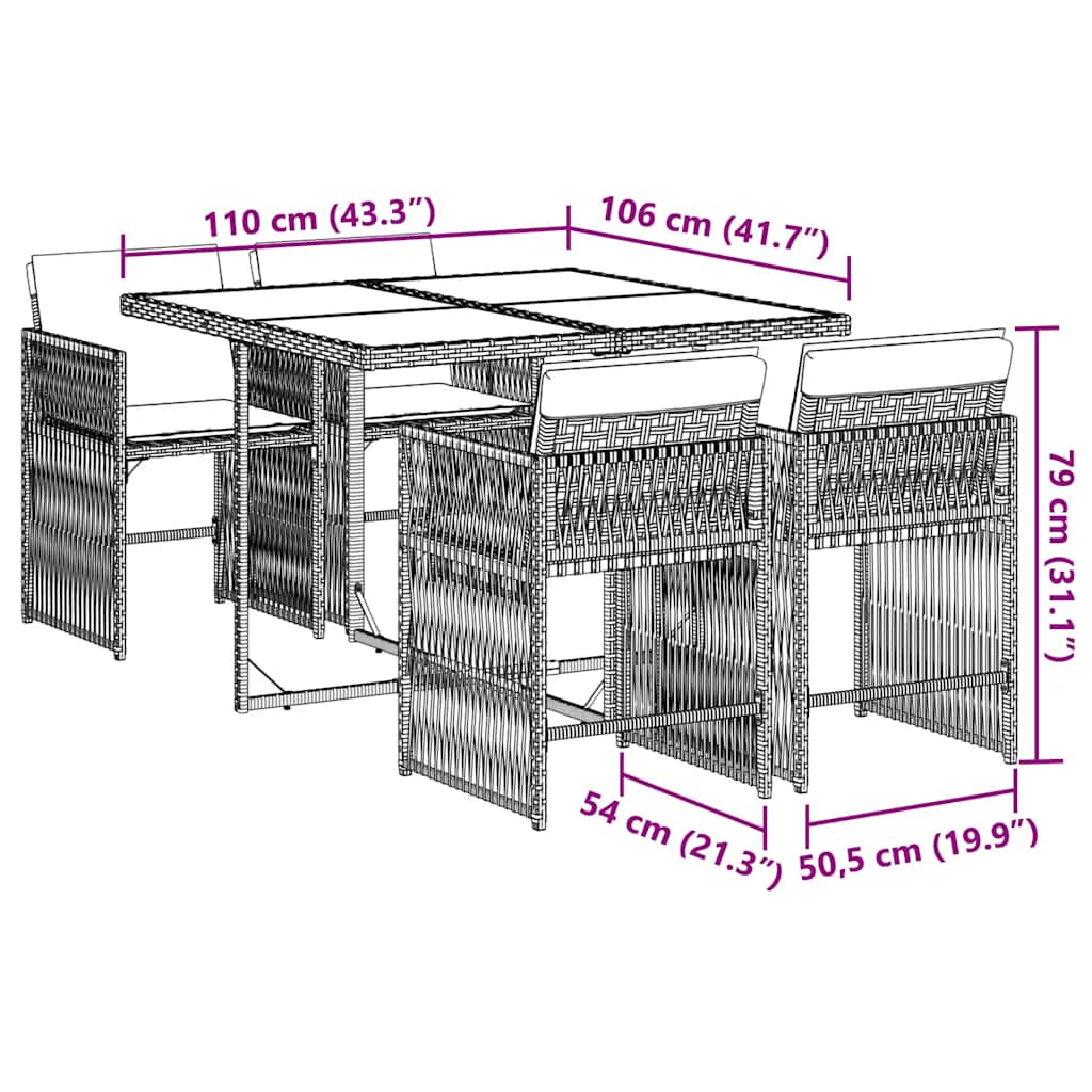 vidaXL 5-tlg. Garten-Essgruppe mit Kissen Braun Poly Rattan