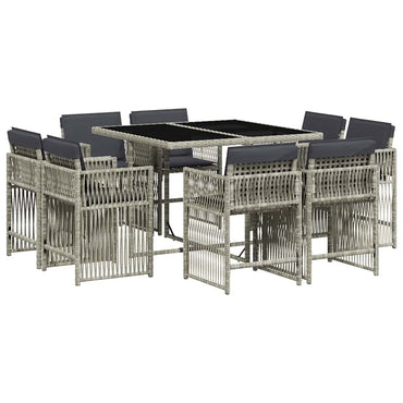 vidaXL 9-tlg. Garten-Essgruppe mit Kissen Hellgrau Poly Rattan