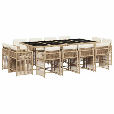 vidaXL 13-tlg. Garten-Essgruppe mit Kissen Beige Poly Rattan
