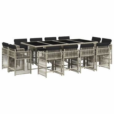 vidaXL 13-tlg. Garten-Essgruppe mit Kissen Hellgrau Poly Rattan