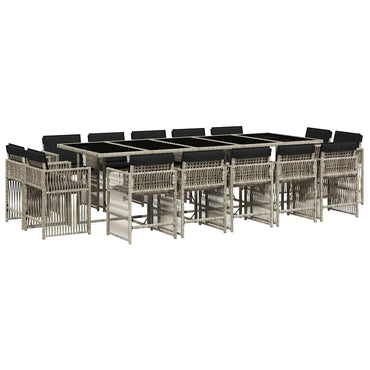 vidaXL 15-tlg. Garten-Essgruppe mit Kissen Hellgrau Poly Rattan