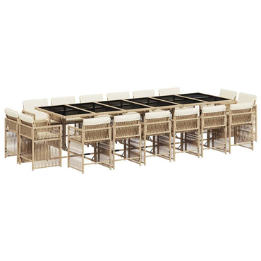 vidaXL 17-tlg. Garten-Essgruppe mit Kissen Beige Poly Rattan