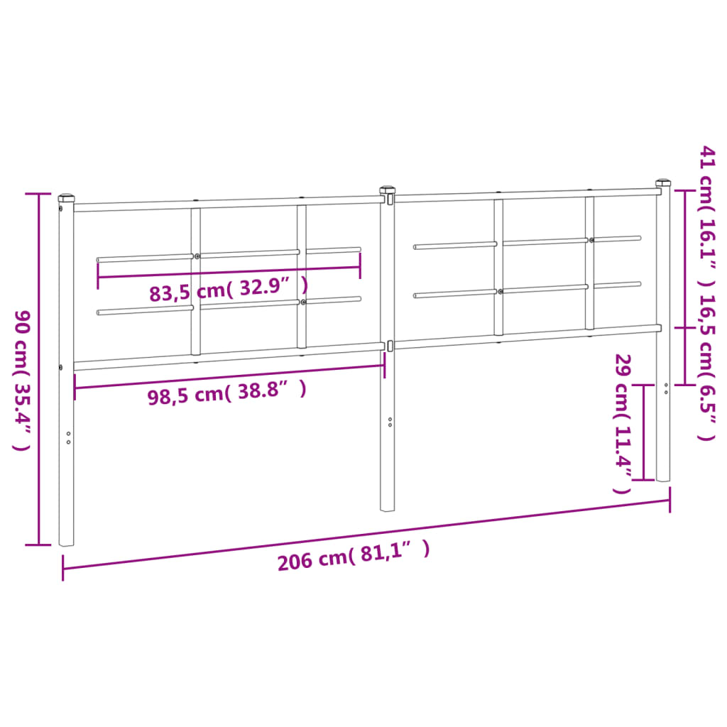 vidaXL Ersatz-Kopfteil Metall Schwarz 200 cm