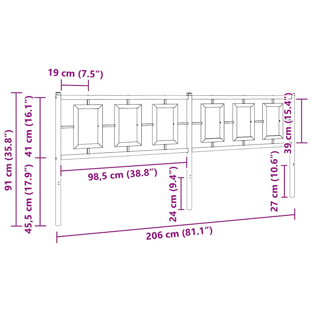 Ersatz-Kopfteil Metall Schwarz 200 cm