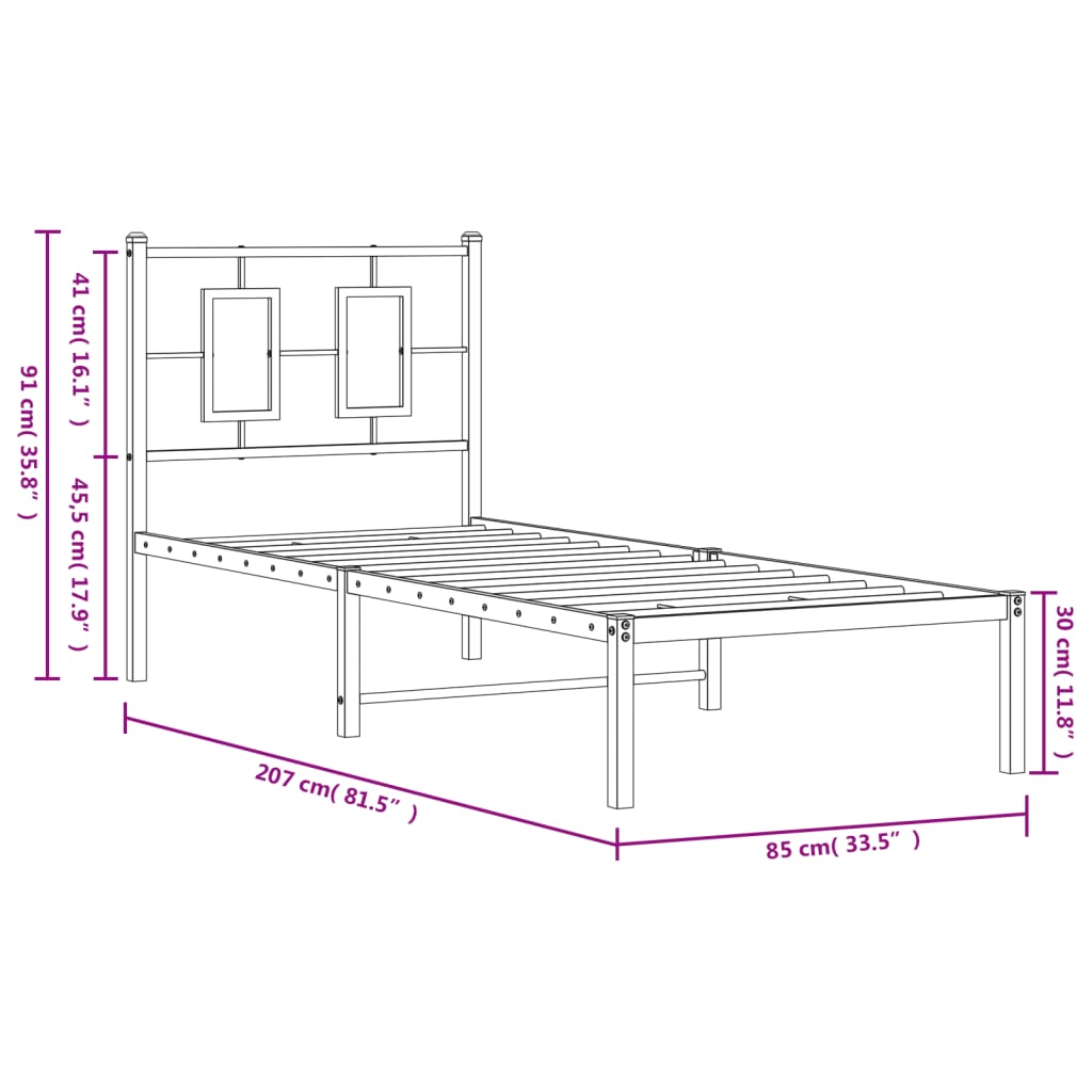 vidaXL Cadre de lit avec tête de lit Métal Blanc 80x200 cm