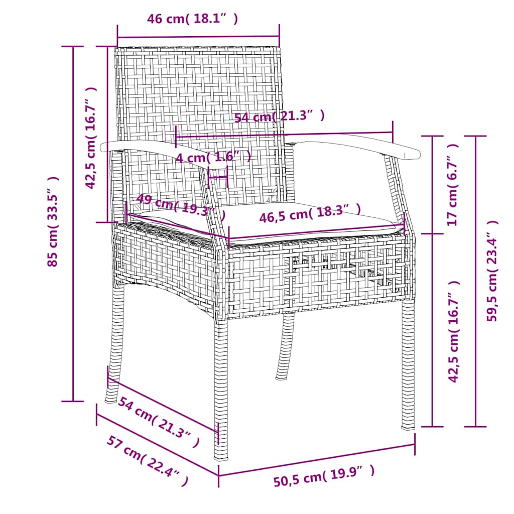 vidaXL Gartenstühle mit Kissen 4 Stk. Schwarz Poly Rattan Akazienholz