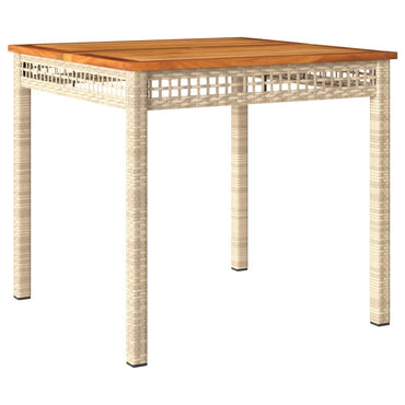 vidaXL Table de jardin beige 80x80x75 cm en résine tressée et bois d'acacia