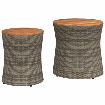 vidaXL Tables d'appoint de jardin 2 pcs avec plateau en bois Gris Rotin PE