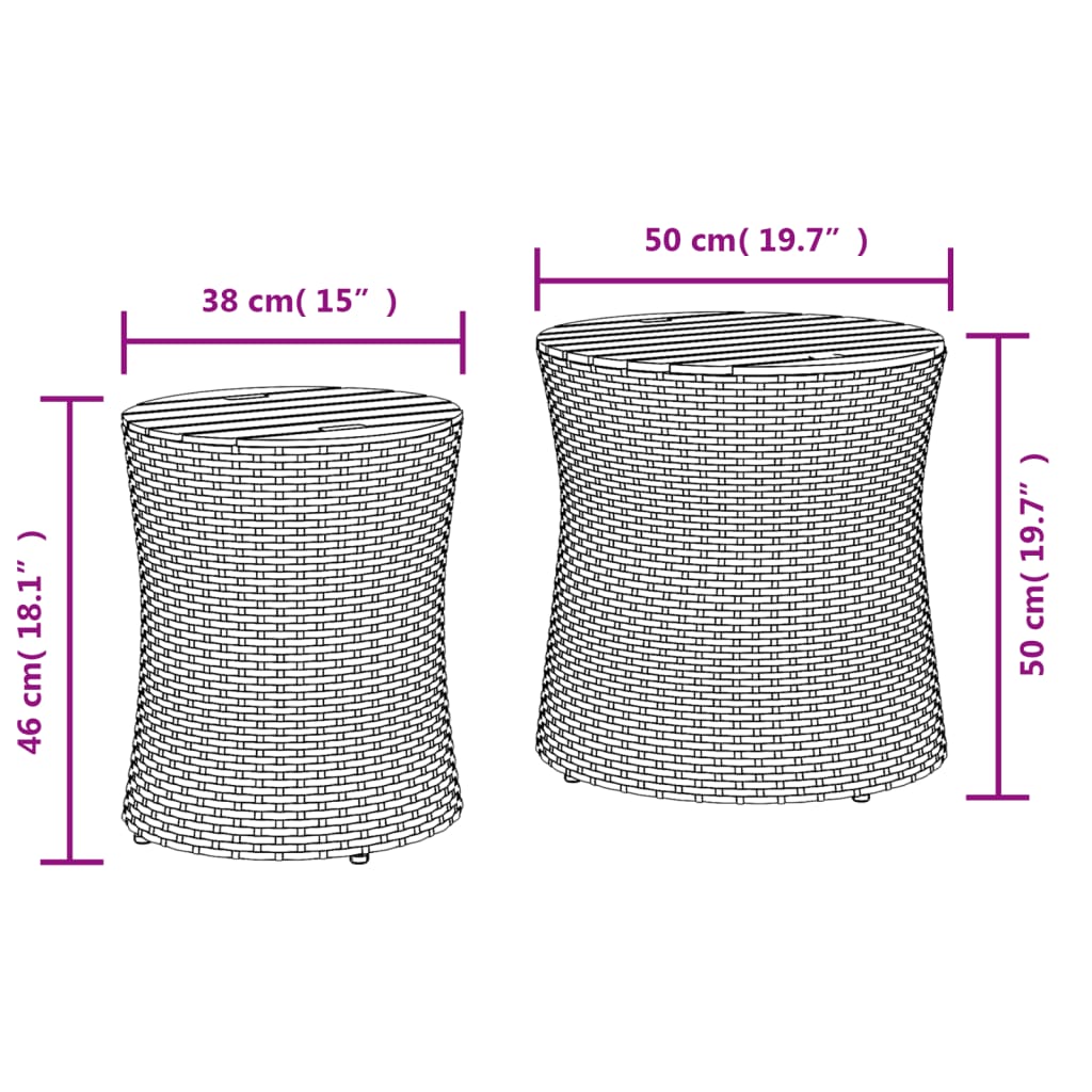 vidaXL Garten-Beistelltische 2 Stk. mit Holzplatte Beige Poly Rattan