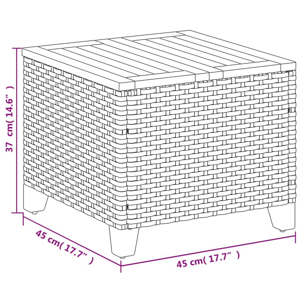 vidaXL Gartentisch Beige 45x45x37 cm Poly Rattan Akazienholz