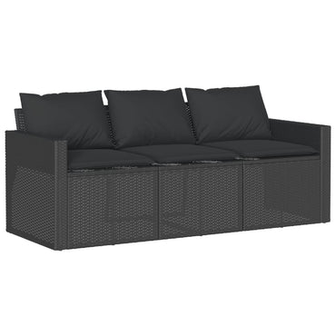 vidaXL Canapé de jardin 3 places avec coussins Noir Résine tressée
