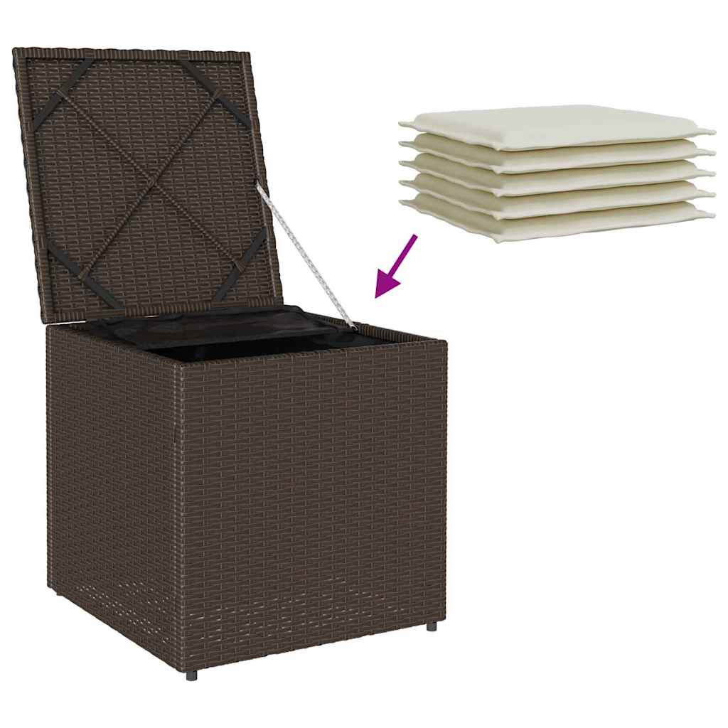 Kissenbox mit Speicher Braun 50 x 50 x 50 cm Poly-Rattan