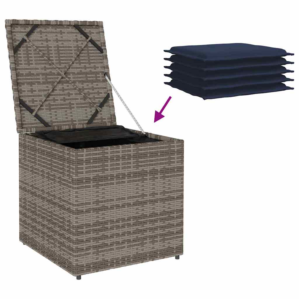 Kissenbox mit Speicher Grau 50 x 50 x 50 cm Poly-Rattan