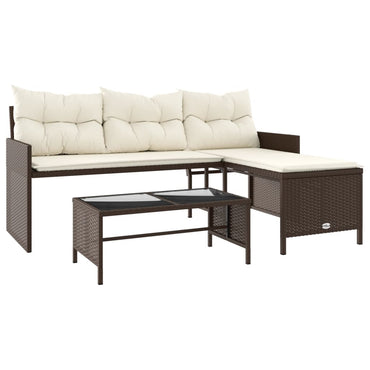 vidaXL Canapé de jardin d'angle avec table et coussins en polyrotin marron