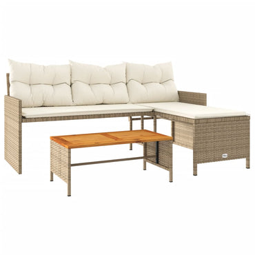vidaXL Canapé de jardin d'angle avec table et coussins Beige Résine tressée
