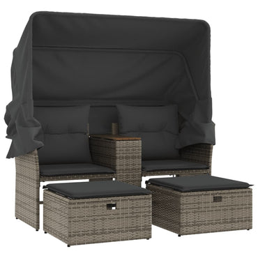 vidaXL Canapé de jardin 2 places avec toit et poufs Gris résine tressée