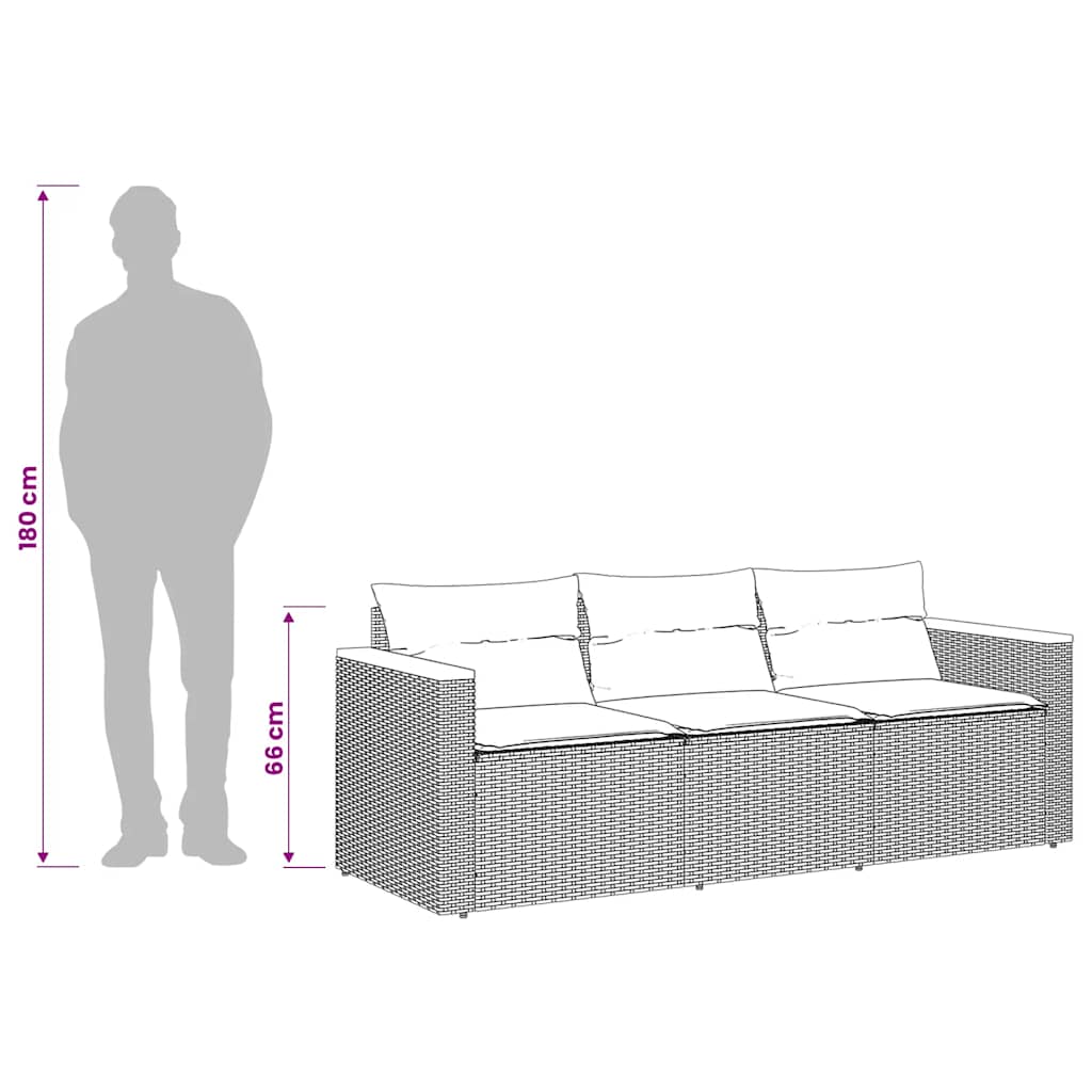 vidaXL Canapé de jardin 3 places avec coussins en résine tressée gris